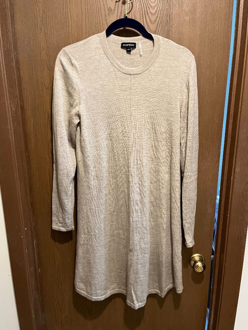 Repeat 100% Merino Wool Sweater Dress Beige A Line Knit Womens 42 Large